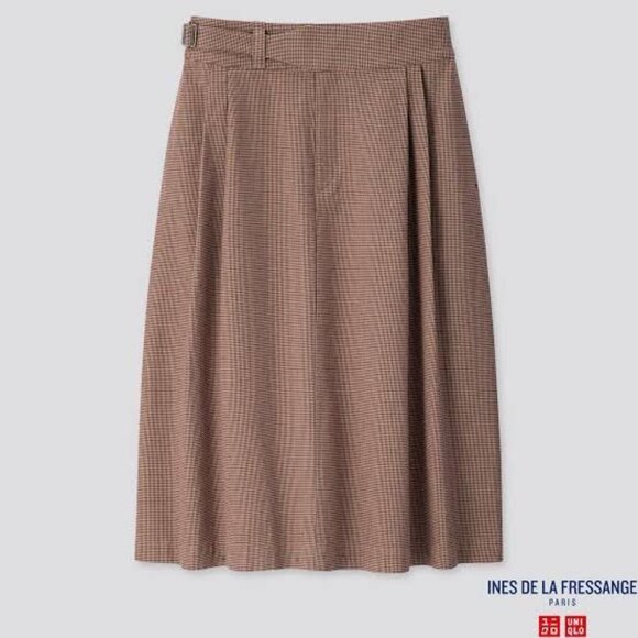 Ines de la Fressange for Uniqlo | Cotton Tuck Houndstooth Midi Skirt - Picture 1 of 10